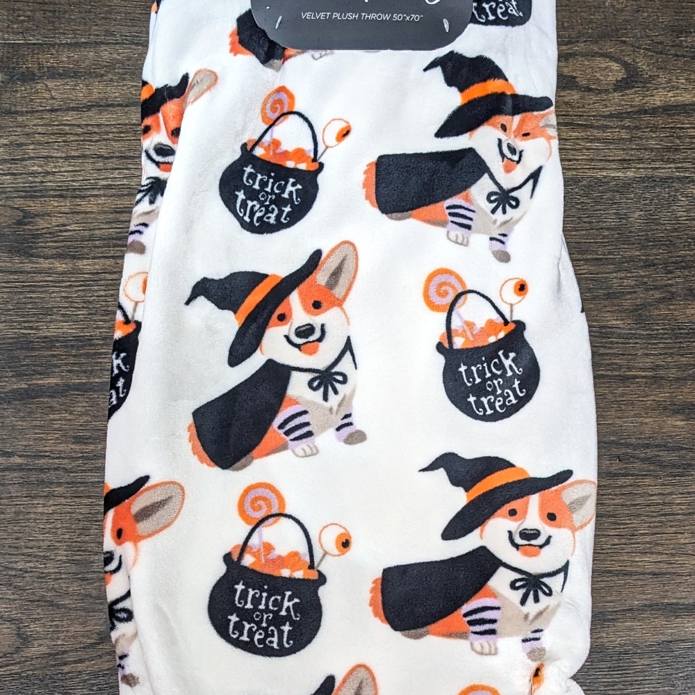 🔥LAST New Corgi Dog Halloween Witch Costume Cauldron Soft Throw Blanket
